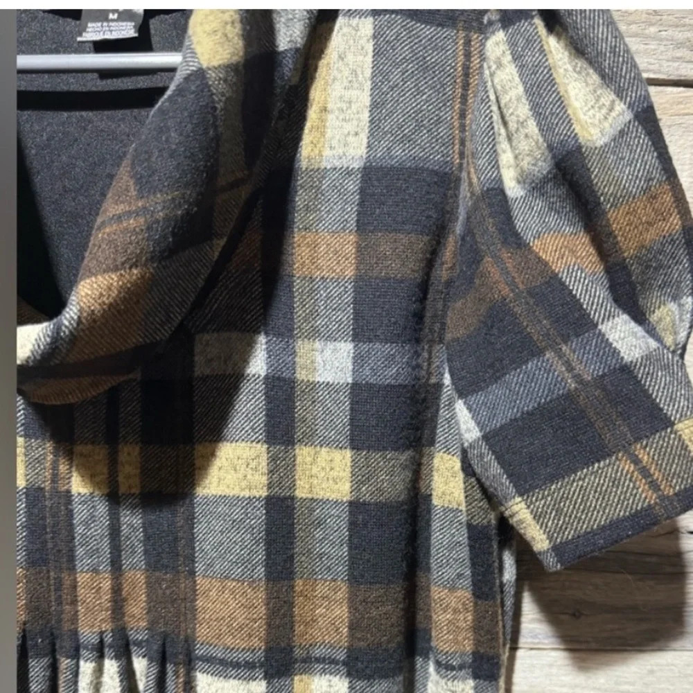 JESSICA HOWARD Plaid Cowl Neck Dress Medium Puff Short Sleeves JH Collectibles - Picture 4 of 9